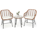 3PCS Patio Rattan Bistro Set Coffee Table Armchair Garden Beige Cushion OP70837WH
