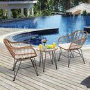 3PCS Patio Rattan Bistro Set Coffee Table Armchair Garden Beige Cushion OP70837WH