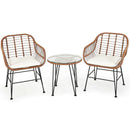 3PCS Patio Rattan Bistro Set Coffee Table Armchair Garden Beige Cushion OP70837WH