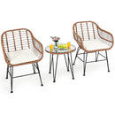 3PCS Patio Rattan Bistro Set Coffee Table Armchair Garden Beige Cushion OP70837WH