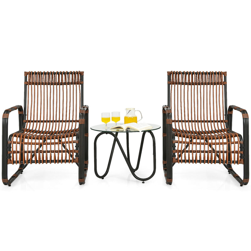 3PCS Patio Rattan Furniture Set Conversational Sofa Coffee Table Garden HW64404