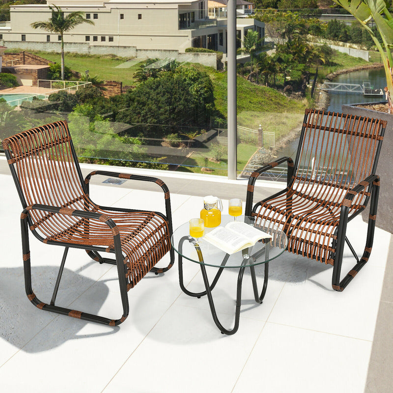 3PCS Patio Rattan Furniture Set Conversational Sofa Coffee Table Garden HW64404