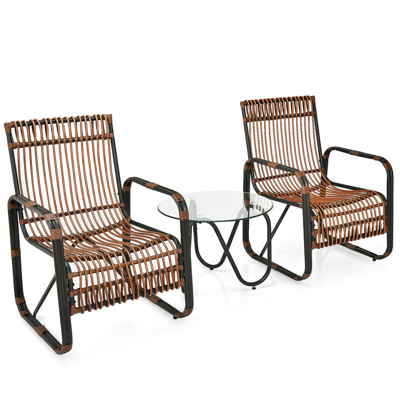 3PCS Patio Rattan Furniture Set Conversational Sofa Coffee Table Garden HW64404