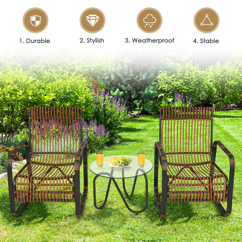 3PCS Patio Rattan Furniture Set Conversational Sofa Coffee Table Garden HW64404