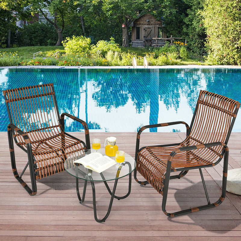 3PCS Patio Rattan Furniture Set Conversational Sofa Coffee Table Garden HW64404