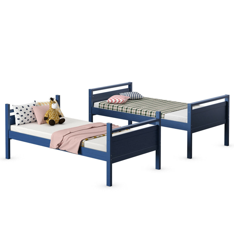 Twin Over Twin Bunk Bed Convertible 2 Individual Beds Wooden HW66963