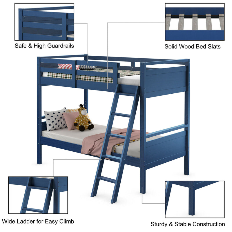 Twin Over Twin Bunk Bed Convertible 2 Individual Beds Wooden HW66963