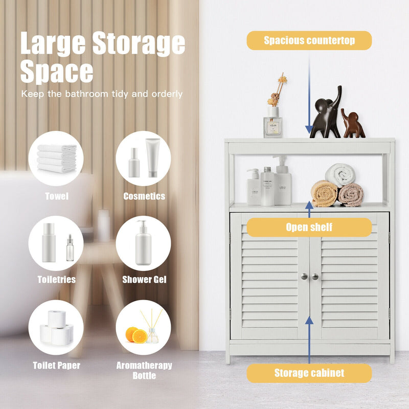 Bathroom Floor Cabinet Free Standing Storage Organizer w/ Double Shutter Doors