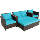 5PCS Patio Rattan Furniture Set Loveseat Sofa Ottoman Cushion HW67697