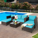 5PCS Patio Rattan Furniture Set Loveseat Sofa Ottoman Cushion HW67697