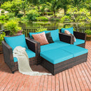 5PCS Patio Rattan Furniture Set Loveseat Sofa Ottoman Cushion HW67697