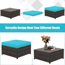 5PCS Patio Rattan Furniture Set Loveseat Sofa Ottoman Cushion HW67697