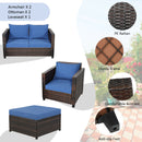 5PCS Patio Rattan Furniture Set Loveseat Sofa Ottoman Cushion HW67697