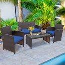 5PCS Patio Rattan Furniture Set Loveseat Sofa Ottoman Cushion HW67697