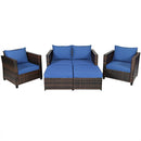 5PCS Patio Rattan Furniture Set Loveseat Sofa Ottoman Cushion HW67697
