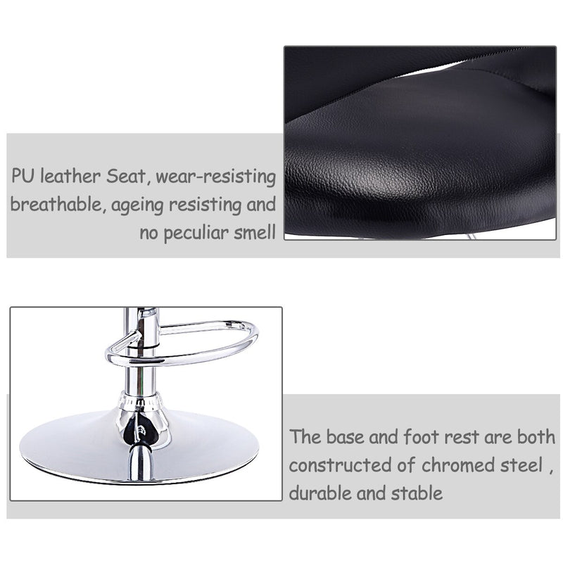 Set Of 2 Bar Stools Adjustable PU Leather Barstools Swivel Pub Chairs Black HW53839BK