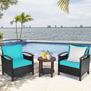 3PCS Patio Rattan Furniture Set Solid Wood Frame Cushion Sofa Round Table Shelf