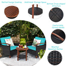 3PCS Patio Rattan Furniture Set Solid Wood Frame Cushion Sofa Round Table Shelf