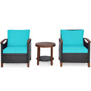 3PCS Patio Rattan Furniture Set Solid Wood Frame Cushion Sofa Round Table Shelf