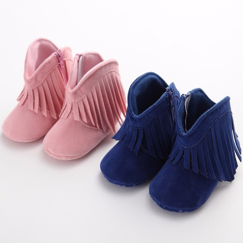 Moccasin Baby Kids Girls Solid Fringe Boots Shoes Infant Soft Soled Anti-slip Booties For Girls