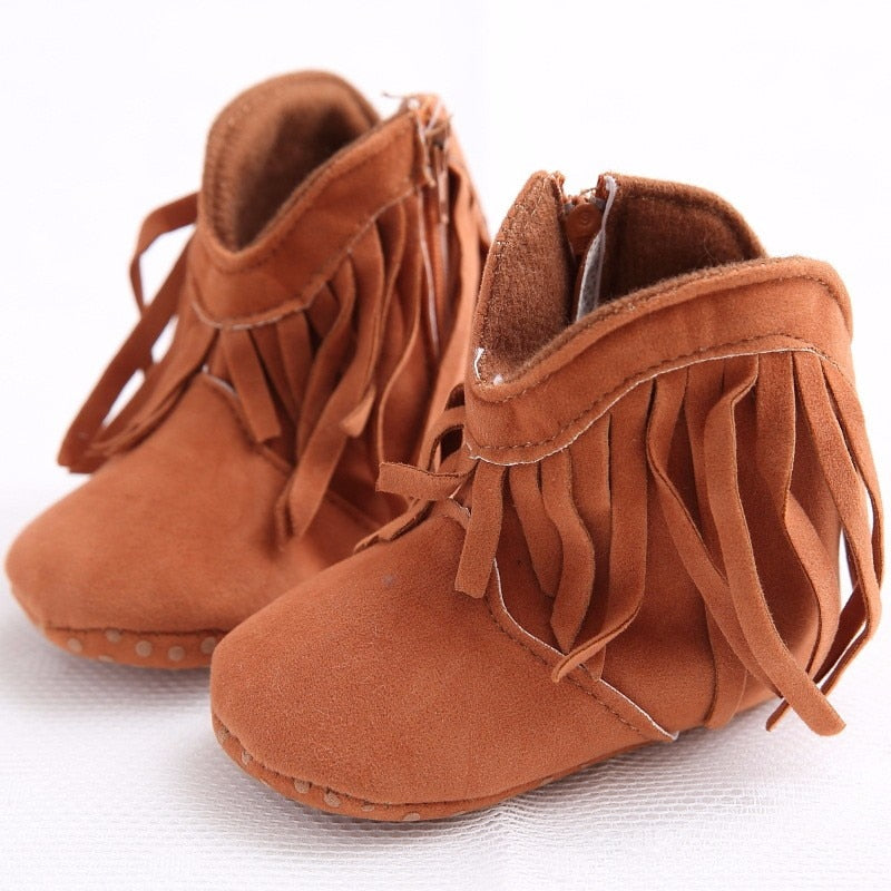 Moccasin Baby Kids Girls Solid Fringe Boots Shoes Infant Soft Soled Anti-slip Booties For Girls