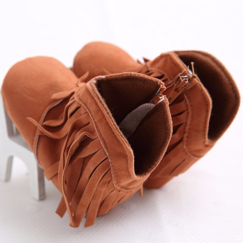 Moccasin Baby Kids Girls Solid Fringe Boots Shoes Infant Soft Soled Anti-slip Booties For Girls