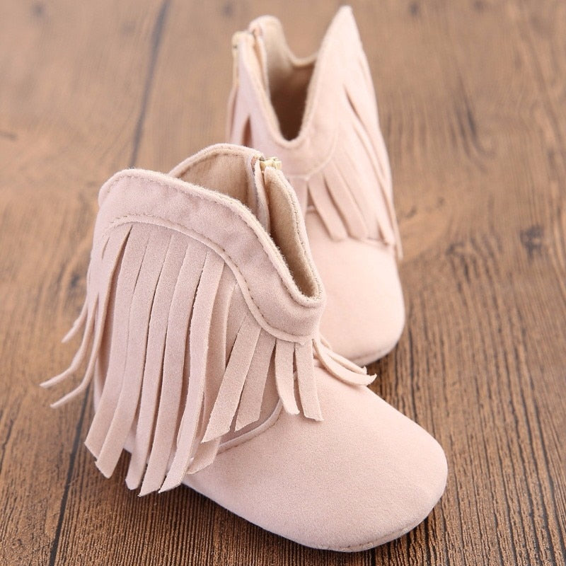 Moccasin Baby Kids Girls Solid Fringe Boots Shoes Infant Soft Soled Anti-slip Booties For Girls