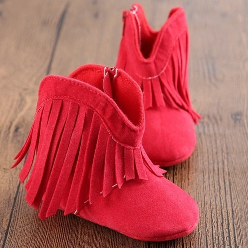 Moccasin Baby Kids Girls Solid Fringe Boots Shoes Infant Soft Soled Anti-slip Booties For Girls