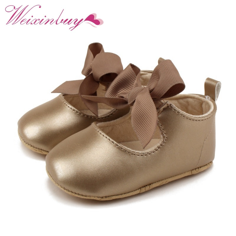 Fashion Toddler Baby Girl Soft PU Shoes Bow Bandage Infant Newborn Princess Prewalker 0-18M