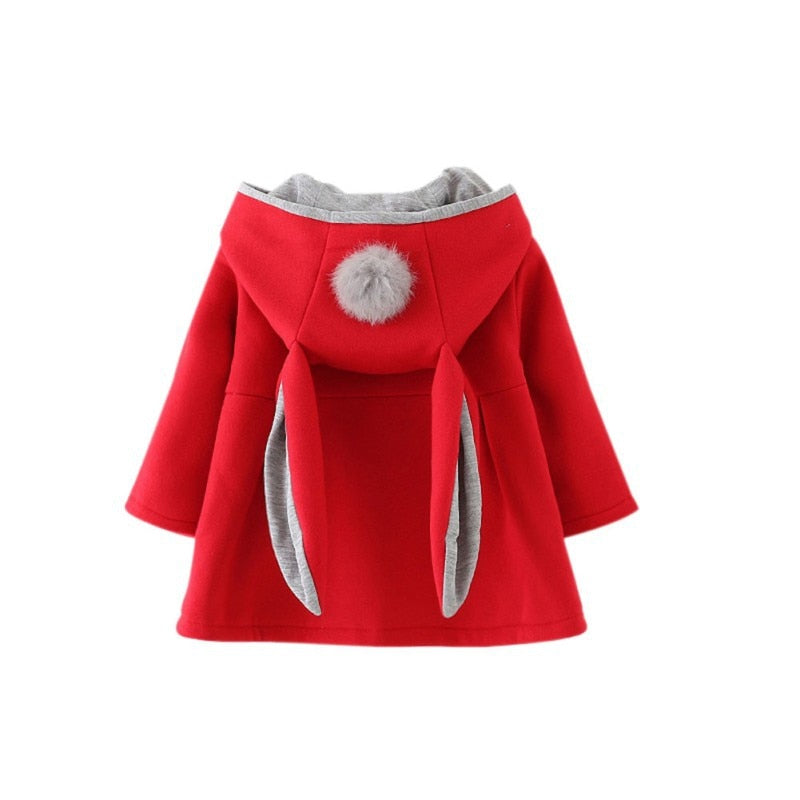 New Girls Cute Coats Cartoon Rabbit Ear Hooded Autumn Winter Long Sleeve Children Outerwear Kids Jacket Coats For 1-5T Baby