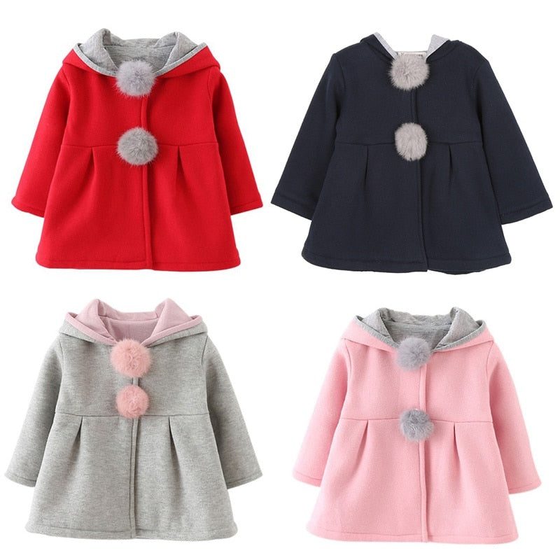 New Girls Cute Coats Cartoon Rabbit Ear Hooded Autumn Winter Long Sleeve Children Outerwear Kids Jacket Coats For 1-5T Baby