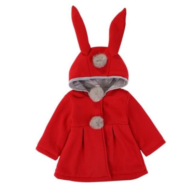 New Girls Cute Coats Cartoon Rabbit Ear Hooded Autumn Winter Long Sleeve Children Outerwear Kids Jacket Coats For 1-5T Baby