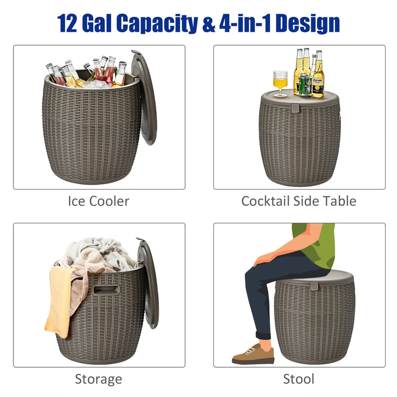 12 Gallon 4-in-1 Patio Rattan Cool Bar Cocktail Table Side Table OP70809