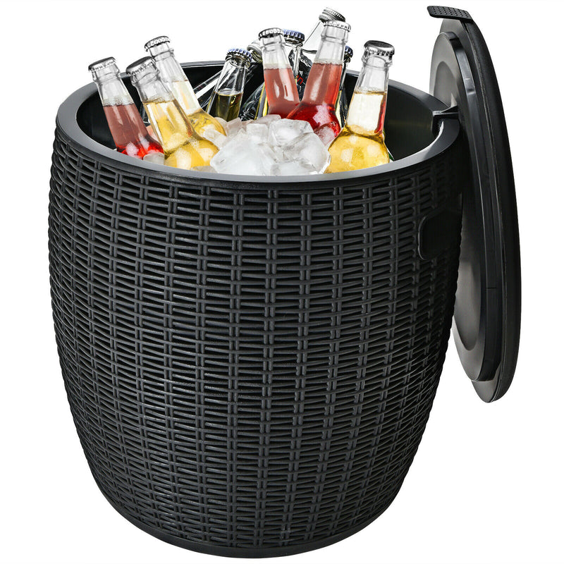 12 Gallon 4-in-1 Patio Rattan Cool Bar Cocktail Table Side Table OP70809