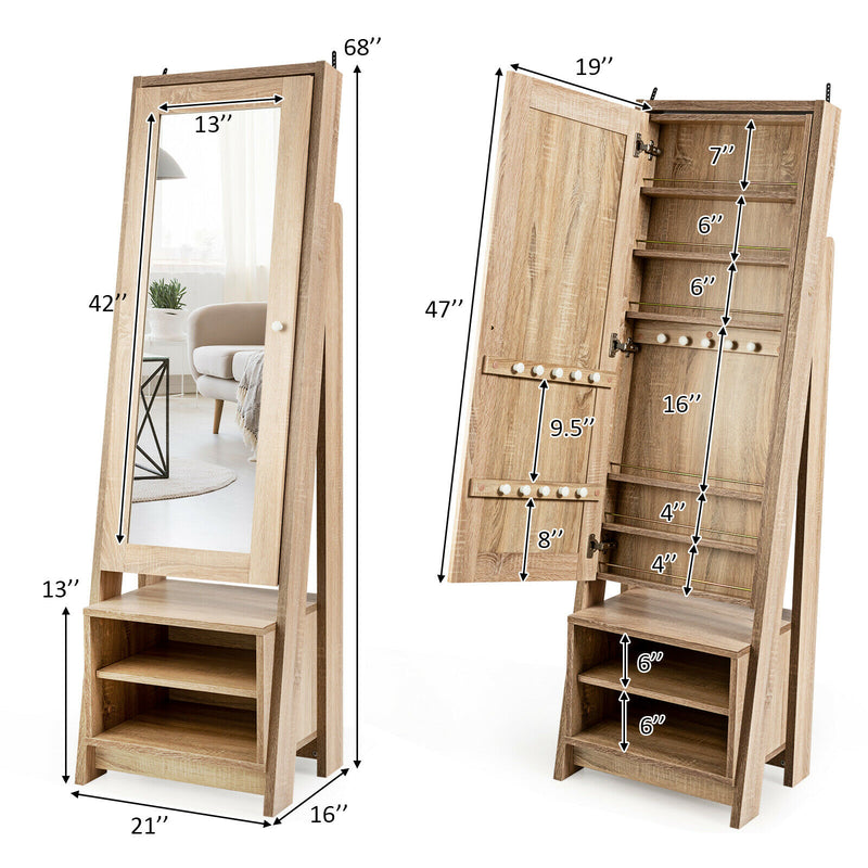 Jewelry Cabinet Large Full Length Armoire 2-in-1 Stand Mirror Organizer JV10008+