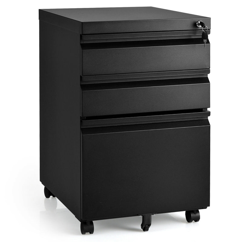 3-Drawer Mobile File Cabinet Steel for Legal/Letter Files w/Lock
