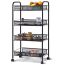 4 Tier Storage Rack Trolley Cart Home Kitchen Organizer Utility Baskets Black