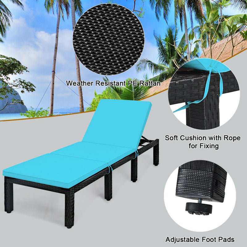 Patio Rattan Lounge Chair Chaise Couch Cushioned Height Adjustable Pool Garden