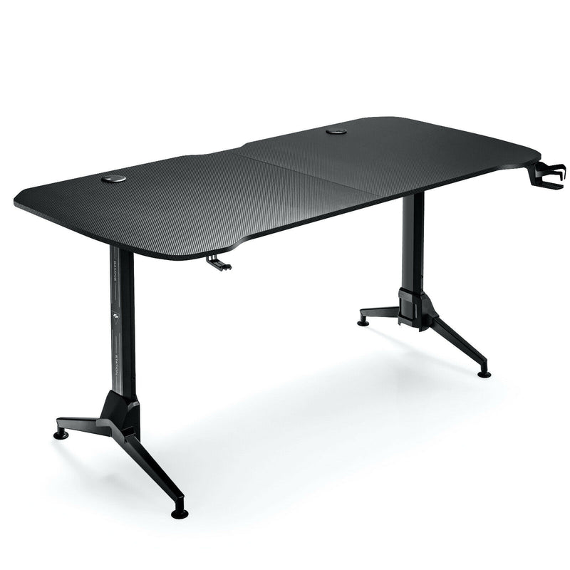 63 inch Height Adjustable Gaming Desk w/Mouse Pad & USB Gaming Handle Rack HW67664