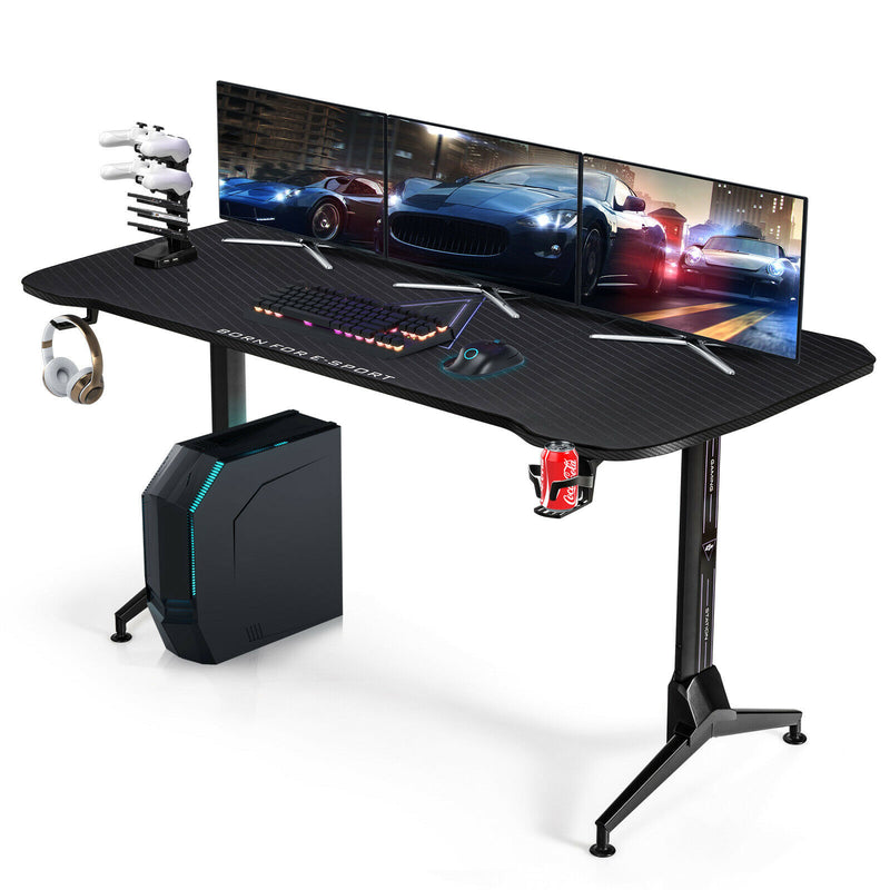 63 inch Height Adjustable Gaming Desk w/Mouse Pad & USB Gaming Handle Rack HW67664