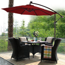 10' Hanging Solar LED Umbrella Patio Sun Shade Offset Market W/Base Burgundy
