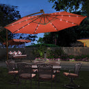 10' Hanging Solar LED Umbrella Patio Sun Shade Offset Market W/Base Burgundy