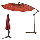 10' Hanging Solar LED Umbrella Patio Sun Shade Offset Market W/Base Burgundy
