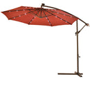10' Hanging Solar LED Umbrella Patio Sun Shade Offset Market W/Base Burgundy