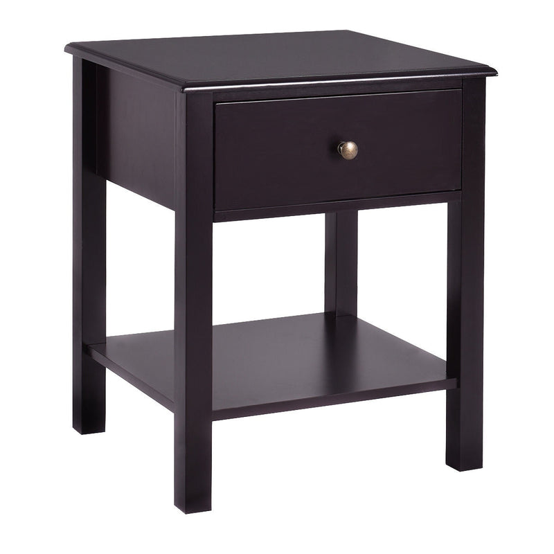 End Table Nightstand Storage Display Furniture Drawer Shelf Beside Brown HW53996