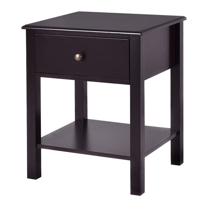 End Table Nightstand Storage Display Furniture Drawer Shelf Beside Brown HW53996