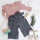 New Autumn Baby Girl Adorable Long Sleeve Romper Tops Stripe Print Trousers Outfits Autumn Clothes