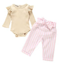 New Autumn Baby Girl Adorable Long Sleeve Romper Tops Stripe Print Trousers Outfits Autumn Clothes