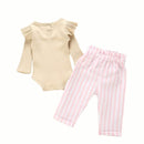 New Autumn Baby Girl Adorable Long Sleeve Romper Tops Stripe Print Trousers Outfits Autumn Clothes