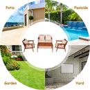 4PCS Patio Rattan Furniture Set Acacia Wood Frame Cushioned Sofa Chair Garden HW66517+